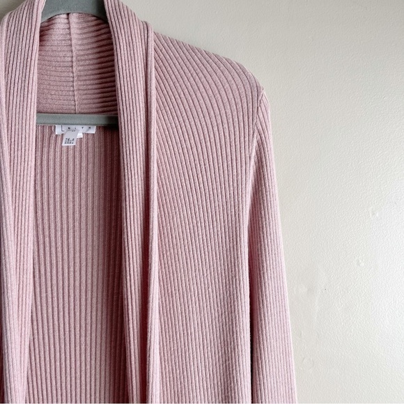 Leith Ribbed Shawl Cocoon Open Front Cardigan Sweater in Dusty Rose Pink, XS - Picture 5 of 12